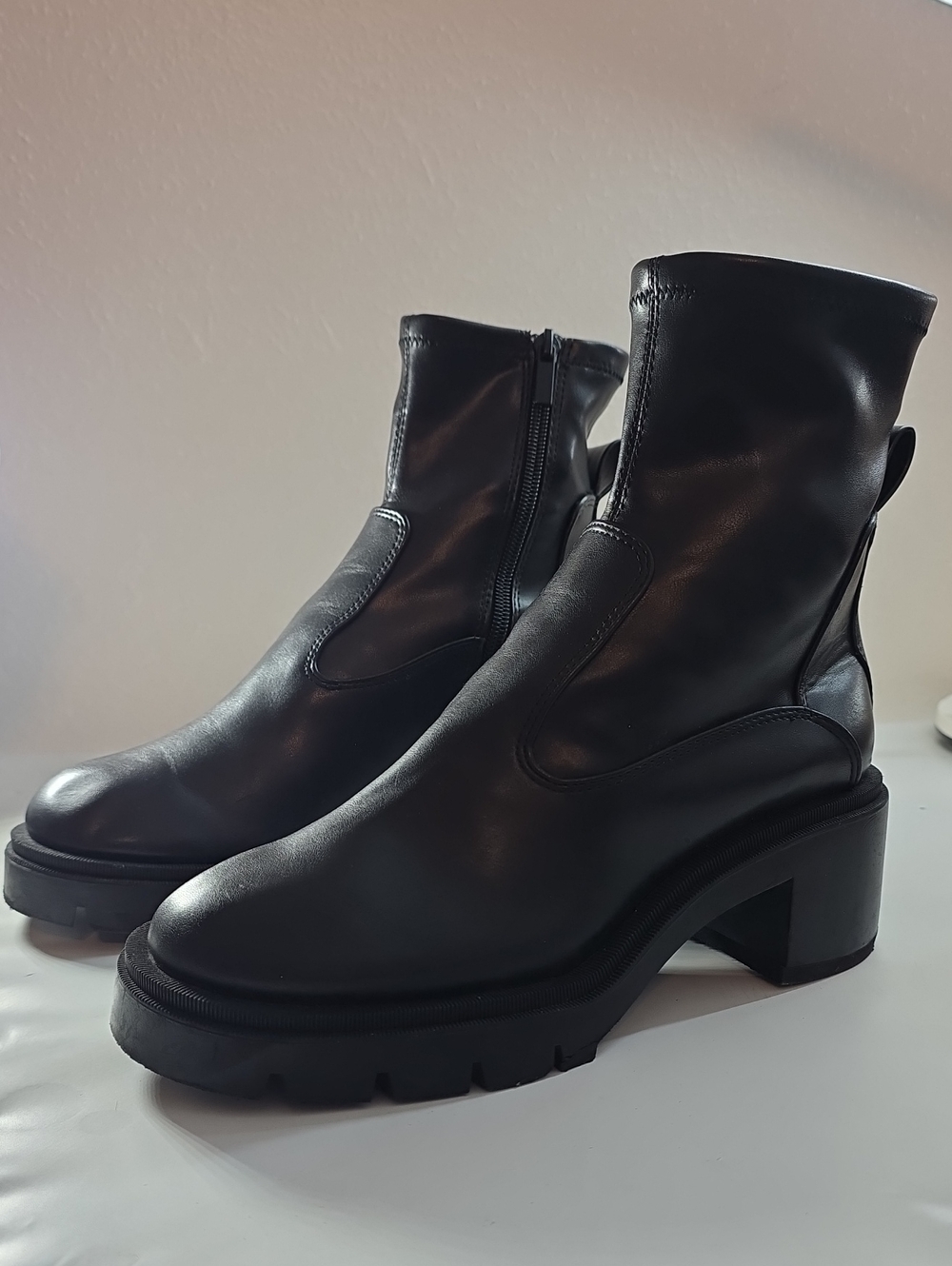 ZARA BLACK PLATFORM SOCK BOOTS ZIPPER CLOSURE LUG TRACK SOLES LADIES 36 CHUNKY